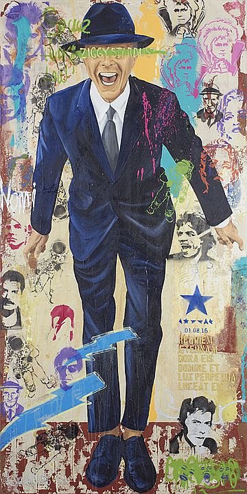 David Bowie, Serie la lógica del desastre (2016), Héctor Ornelas, Óleo sobre tela, 200 x 100 cm